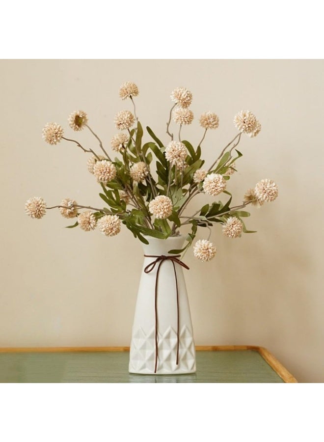 10PCS Artificial Chrysanthemum Ball Flowers Fake Mums with Long Stems Pom Pom Faux Mini Mum Flower Arrangements for Home Party Wedding Decoration (Beige) - Image 4